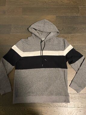 RW&CO. Men's Gray Hooded Sweatshirt with Black and White Stripes